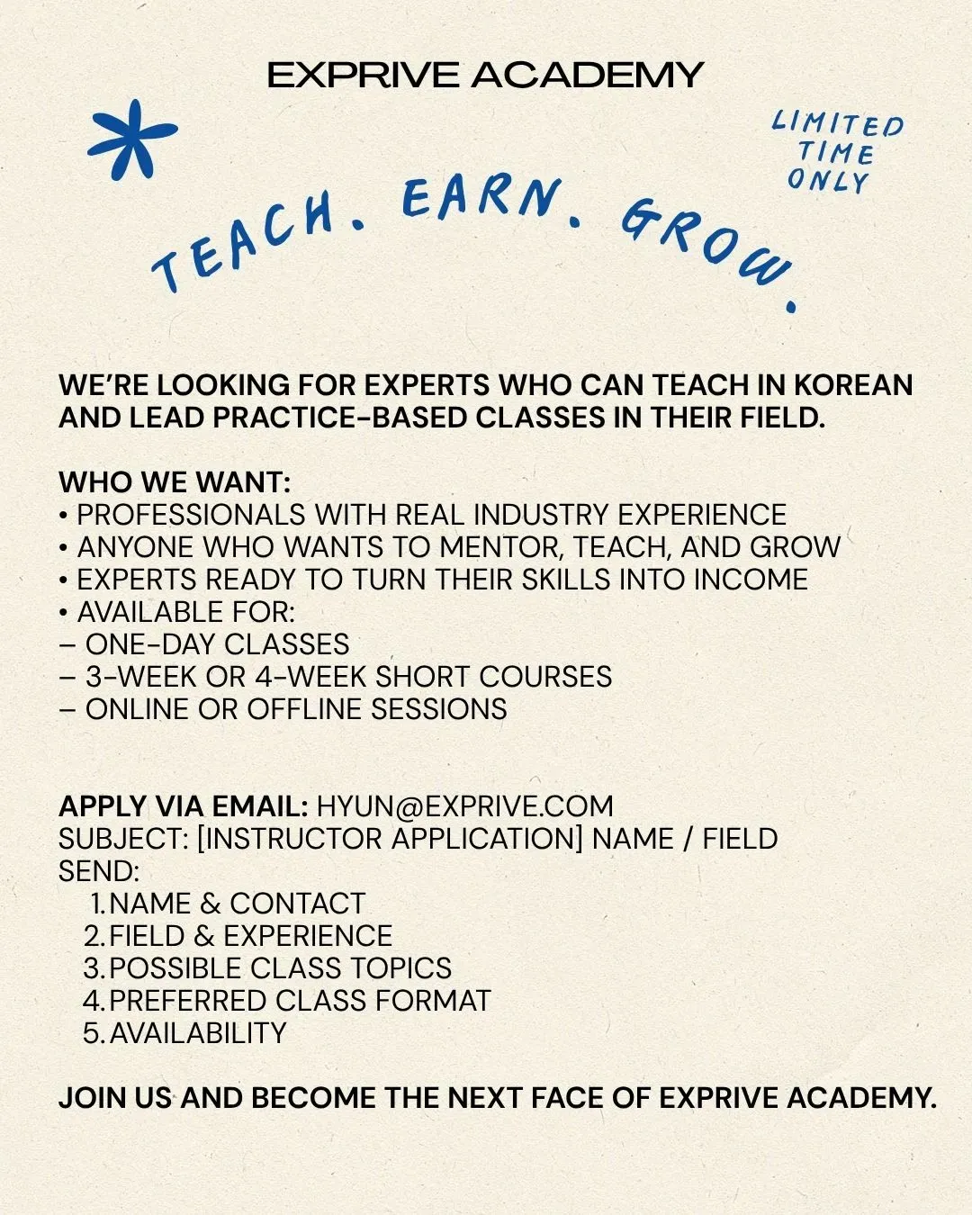 Instructor Talent Pool Registration Campaign