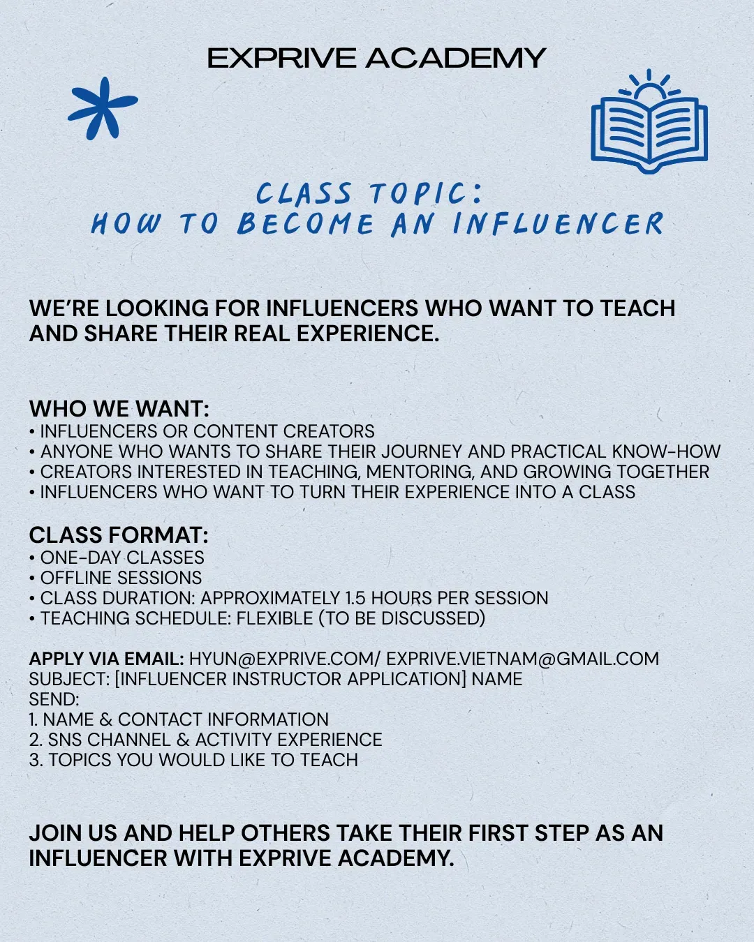 Influencer Instructor Talent Pool Open