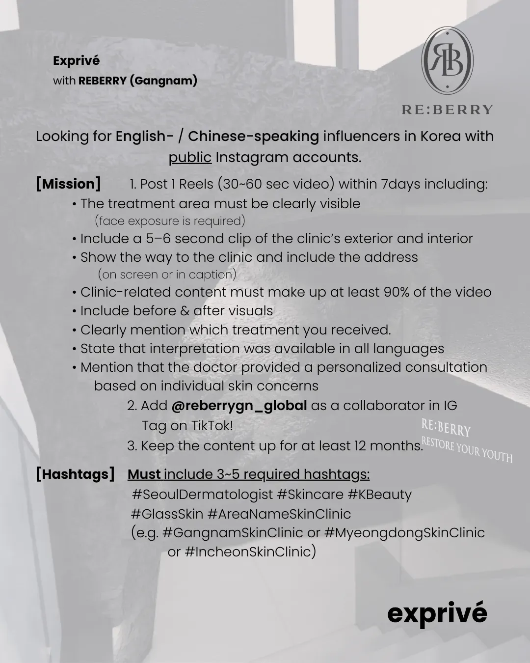 [REBERRY Gangnam] English- & Chinese-speaking Influencers