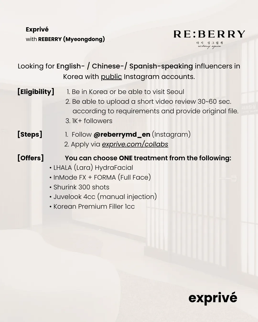 [REBERRY Myeongdong] English-, Chinese- & Spanish-speaking influencers