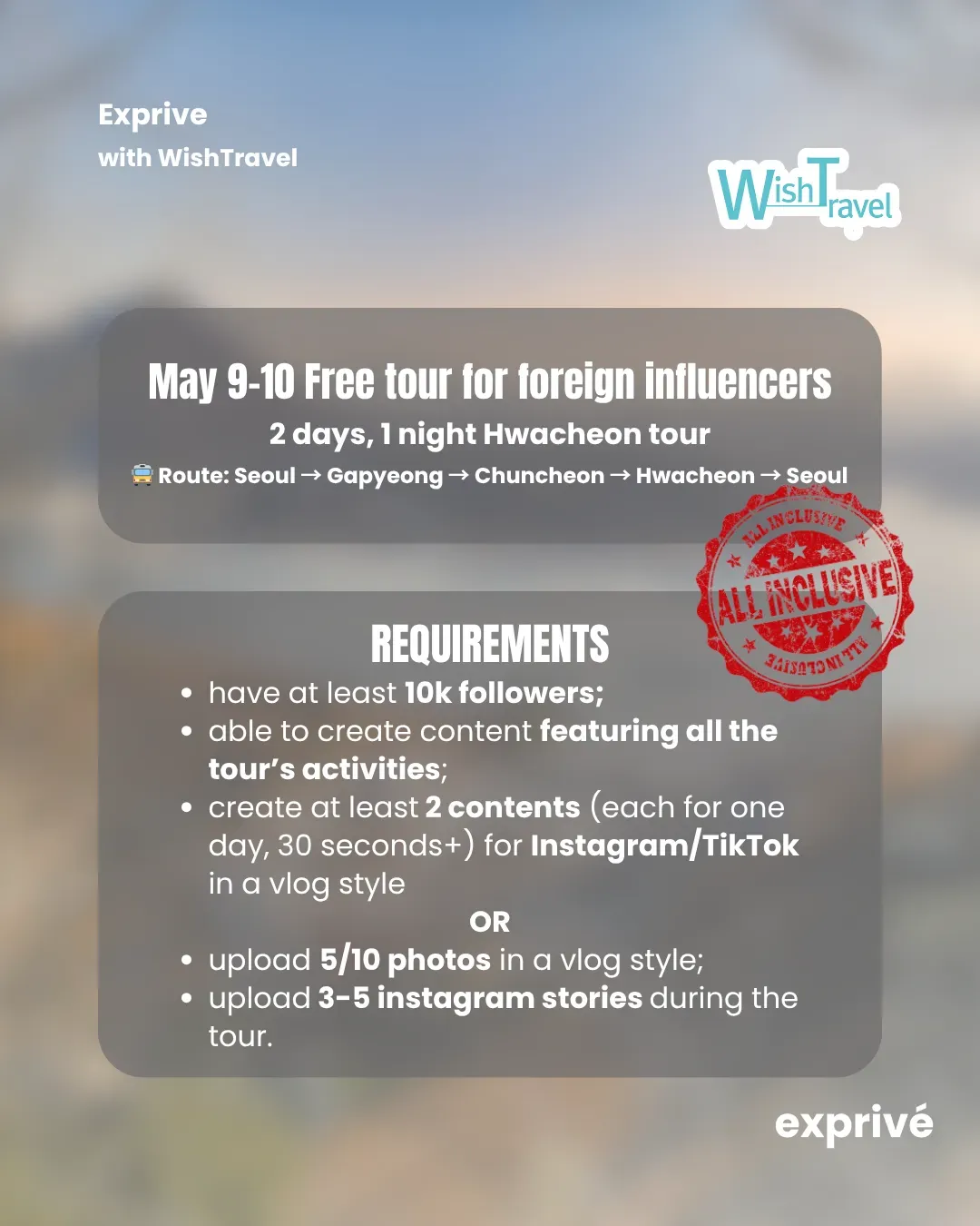 [Wishtravel] x Exprivé | Hwacheon free tour for foreign influencers