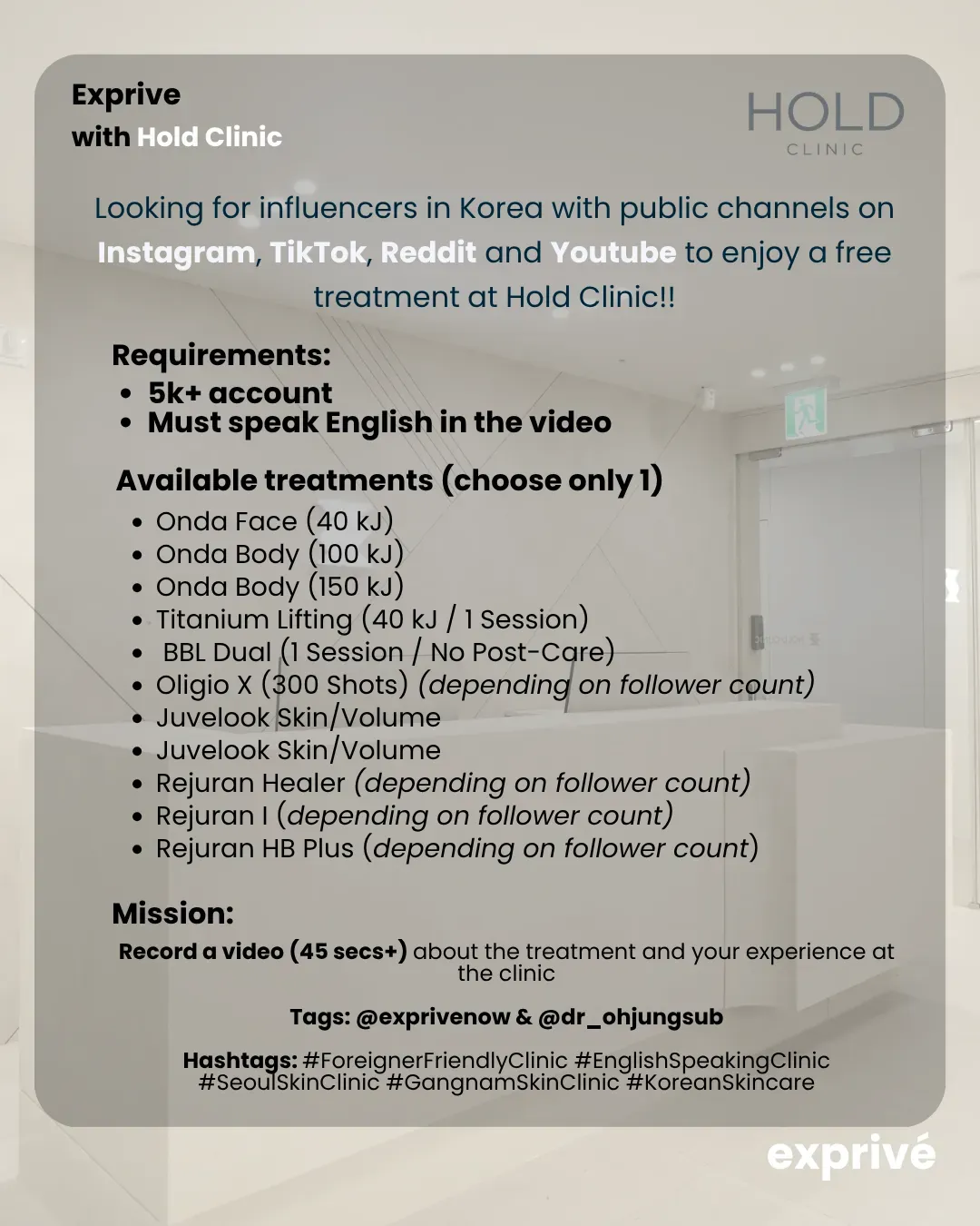 ✨ INFLUENCER COLLAB OPPORTUNITY WITH HOLD CLINIC ✨