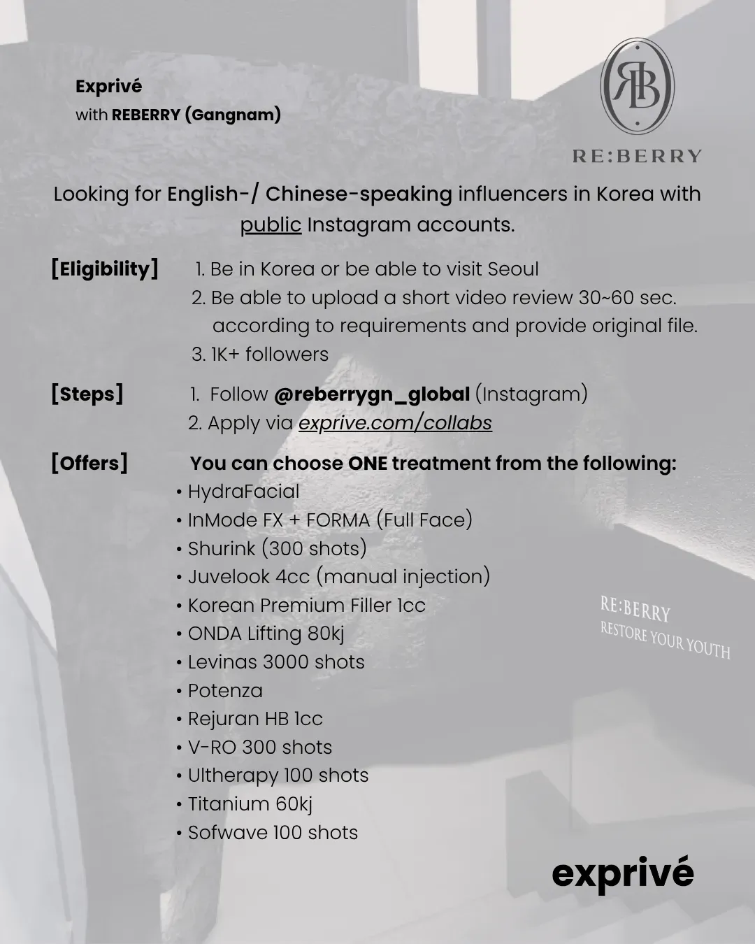 [REBERRY Gangnam] English- & Chinese-speaking Influencers