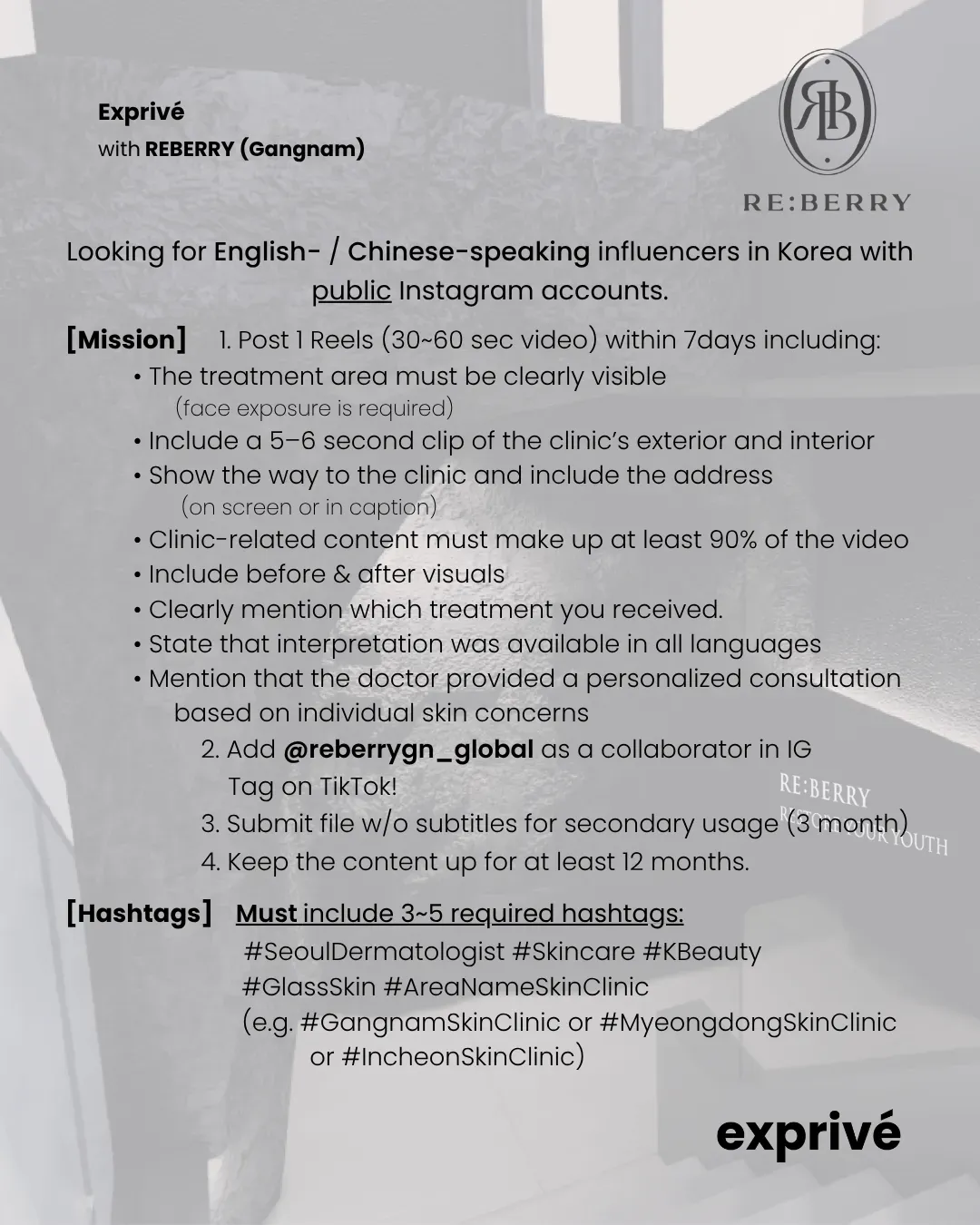 [REBERRY Gangnam] English- & Chinese-speaking Influencers