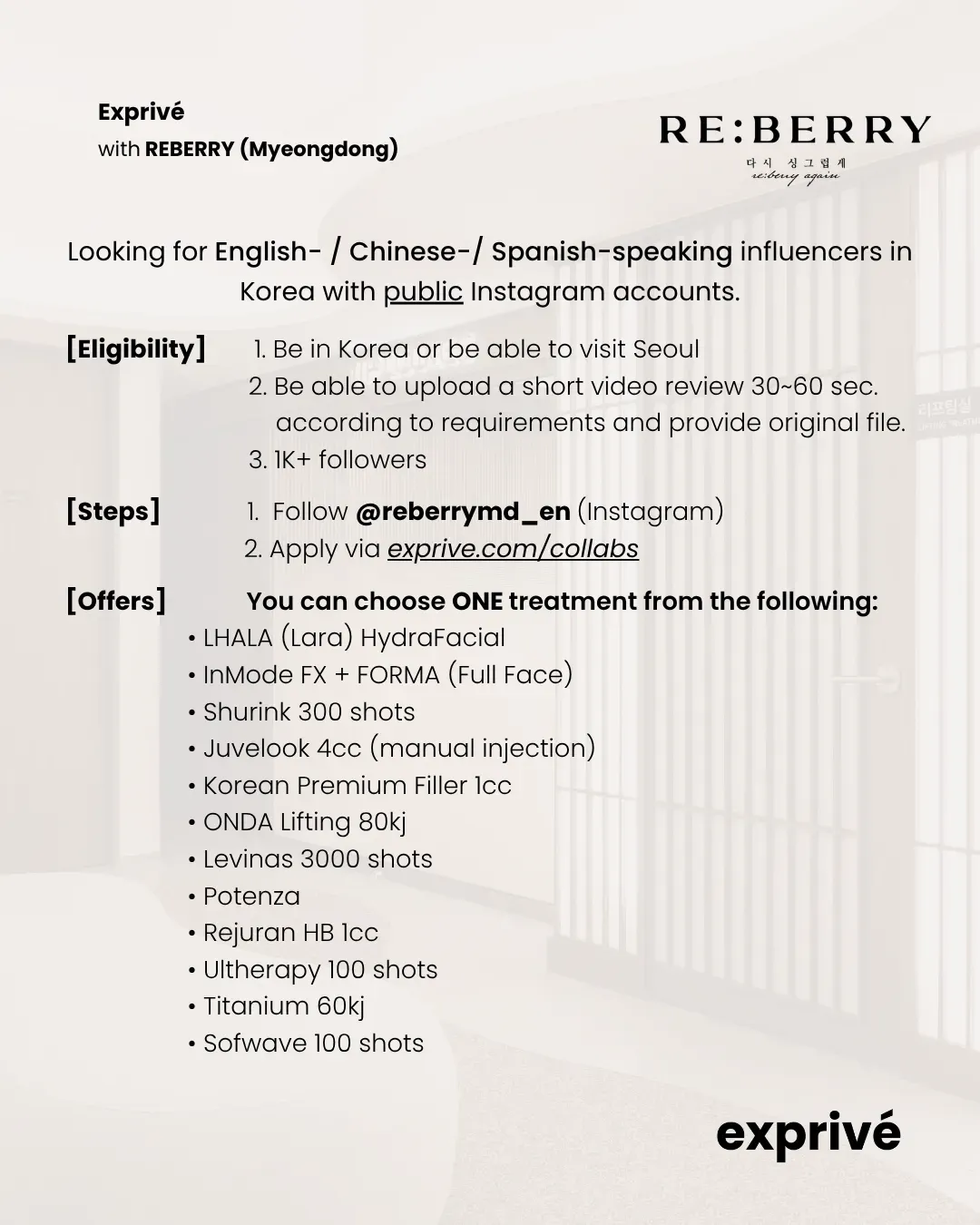 [REBERRY Myeongdong] English-, Chinese- & Spanish-speaking influencers